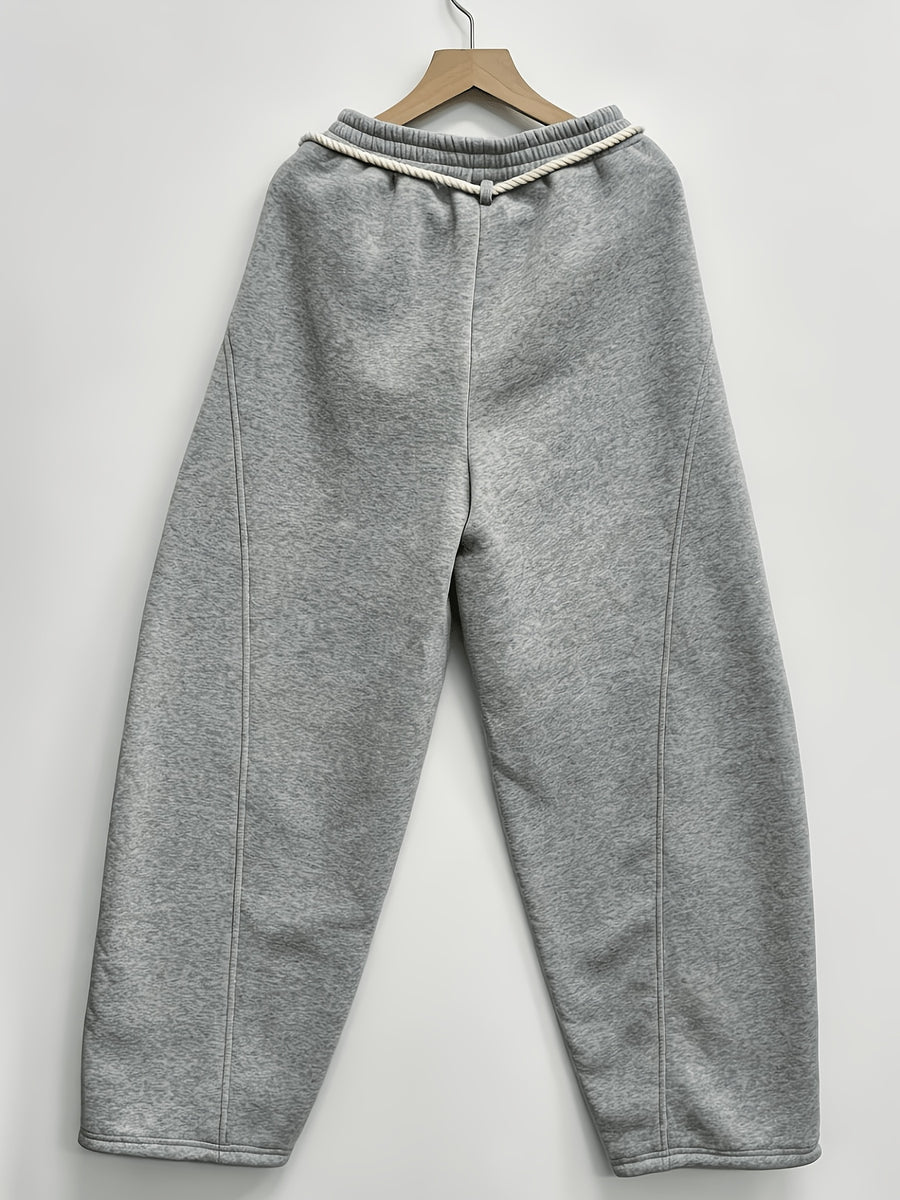 Women'S Autumn Winter Fleece Loose Casual Bootcut Long Pants, Premium Niche Sweet Cool Elegant Design Sense Lazy Fun Bow Pattern Print, Suitable for Daily Shopping And Casual Outings, Easily Creating Casual Street Style - Grey
