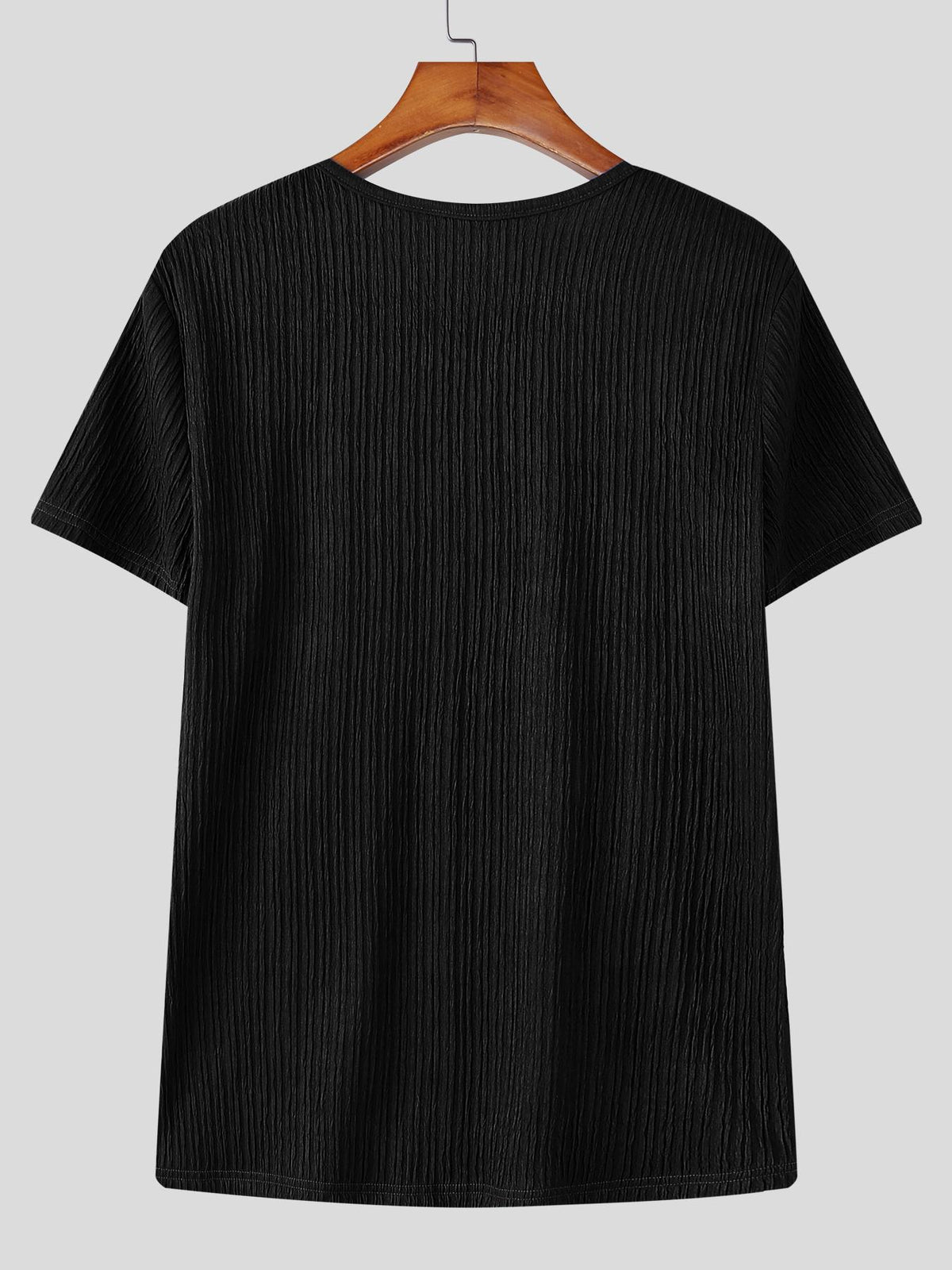 INCERUN Men Square Neck T-Shirt Short Sleeve Basic Tops Holiday Casual Solid Color Tops - Black