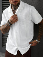 Men'S Solid Color Knitted Short Sleeve Shirt - White