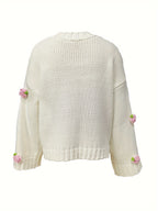 Women's Autumn Sweater, Fashionable Hand-Crocheted Sweater for Women, Winter Sweater, Oversized Top Winter Coat - Off-white