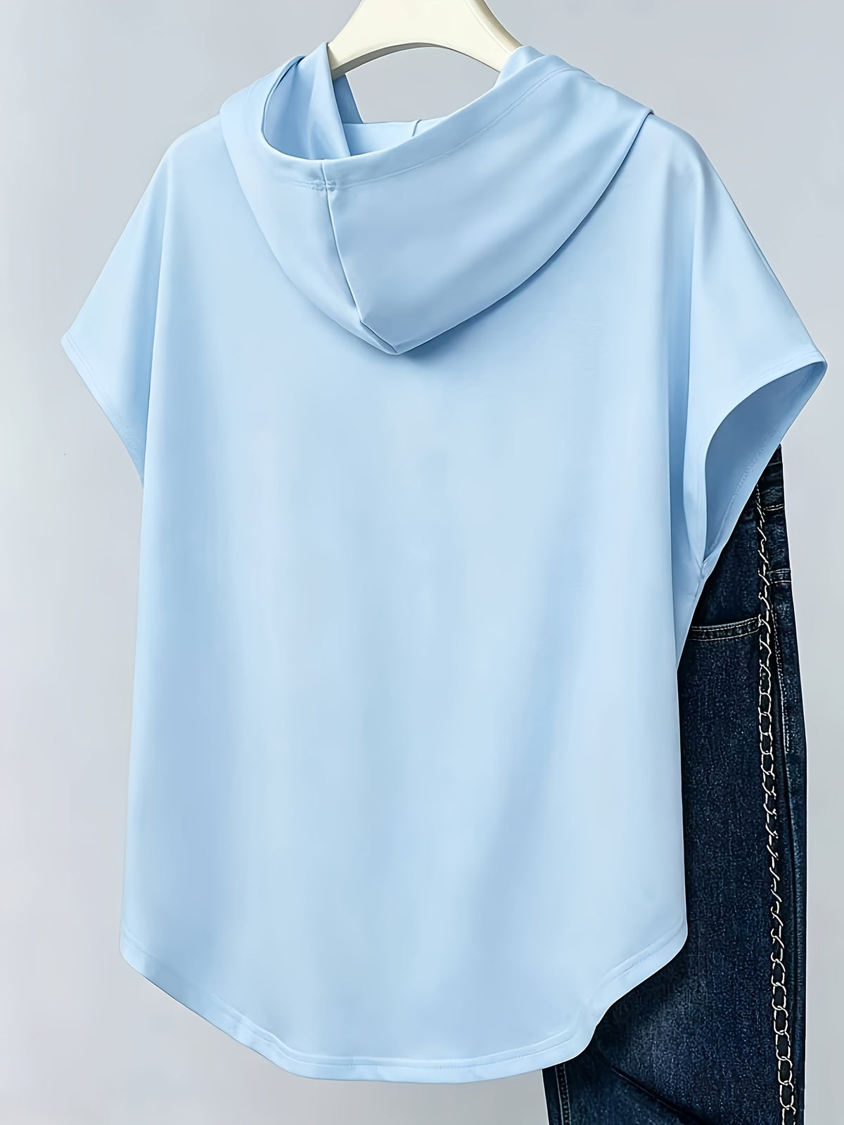 1pc Minimalist Black And White Butterfly Cold Style Advanced Print Y2K Style Women'S Sportswear Hooded Loose Design Soft And Comfortable Top Elegant Fashionable T-Shirt Hooded Short Sleeve - Sky Blue