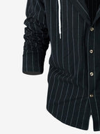 Men's Spring/Autumn Linen Casual Hooded Shirt, American-Style Loose Fit, Effortlessly Stylish, Long-Sleeve Cardigan Design for Easy On/Off, Linen Fabric Is Dry and Breathable, Versatile and Trendy Men's Apparel for Beach Outings - Black