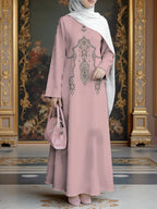 Women'S Hot Middle Eastern Style Muslim Elegant Robe, Easy Pink Geometric Digital Print Long Dress, Loose A-Line Flared Long Sleeve, Suitable for Home Prayer And Outdoor Wear, Smooth Fabric Non-Embroidered Craft - Mixed colors