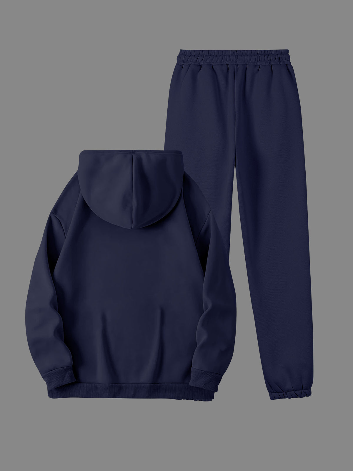 Women's Winter Casual -Lined Thickened Hooded Sweatshirt and Sweatpants Two-Piece Set - Navy Color