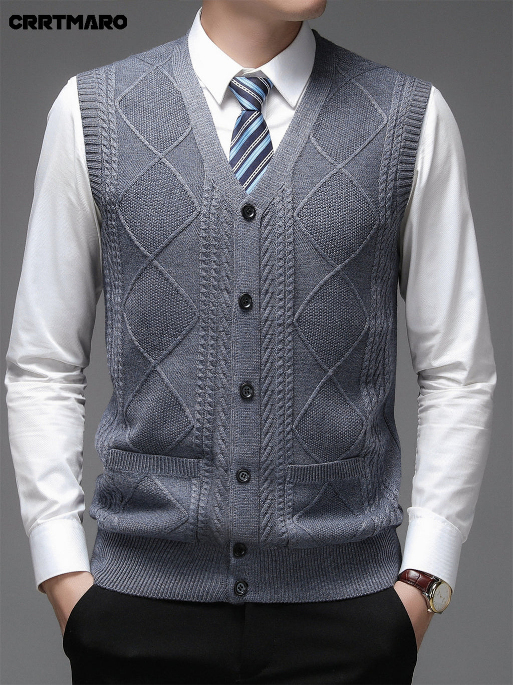 Men'S Thick, Chunky Knit Sweater Vest, Warm Casual Layering Top for Fall And Winter - Medium Gray