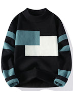 Men'S Round Neck Jacquard Sweater 2026 Autumn And Winter New Fashionable Contrasting Color Loose Thick Knitted Pullover Top - Black