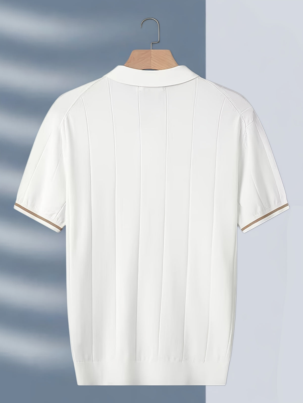 New Men's Business Fabric Shirt, Summer Men's Light Business Solid Color Casual Men's Lapel Short Sleeve Knitted Top - White