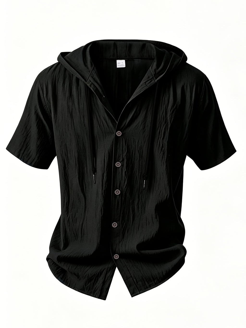 Men's Two-pc Linen Hooded Short-Sleeve Summer Solid Color Beach Vacation Loose Fit Casual Shirt - Black+black