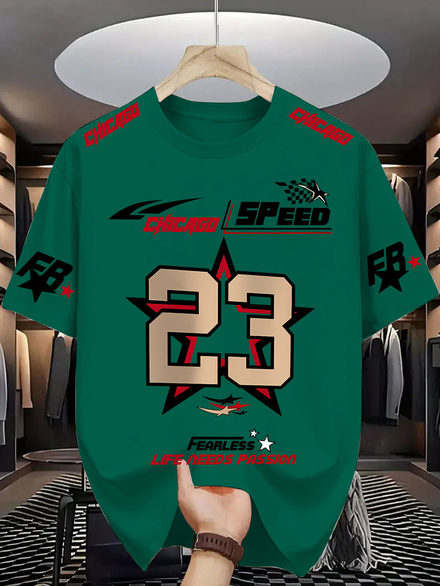 Chicago Speed 93 Fearless Men'S Round Neck T-Shirt -- Lifestyle And Performance Inspired - Dark Green