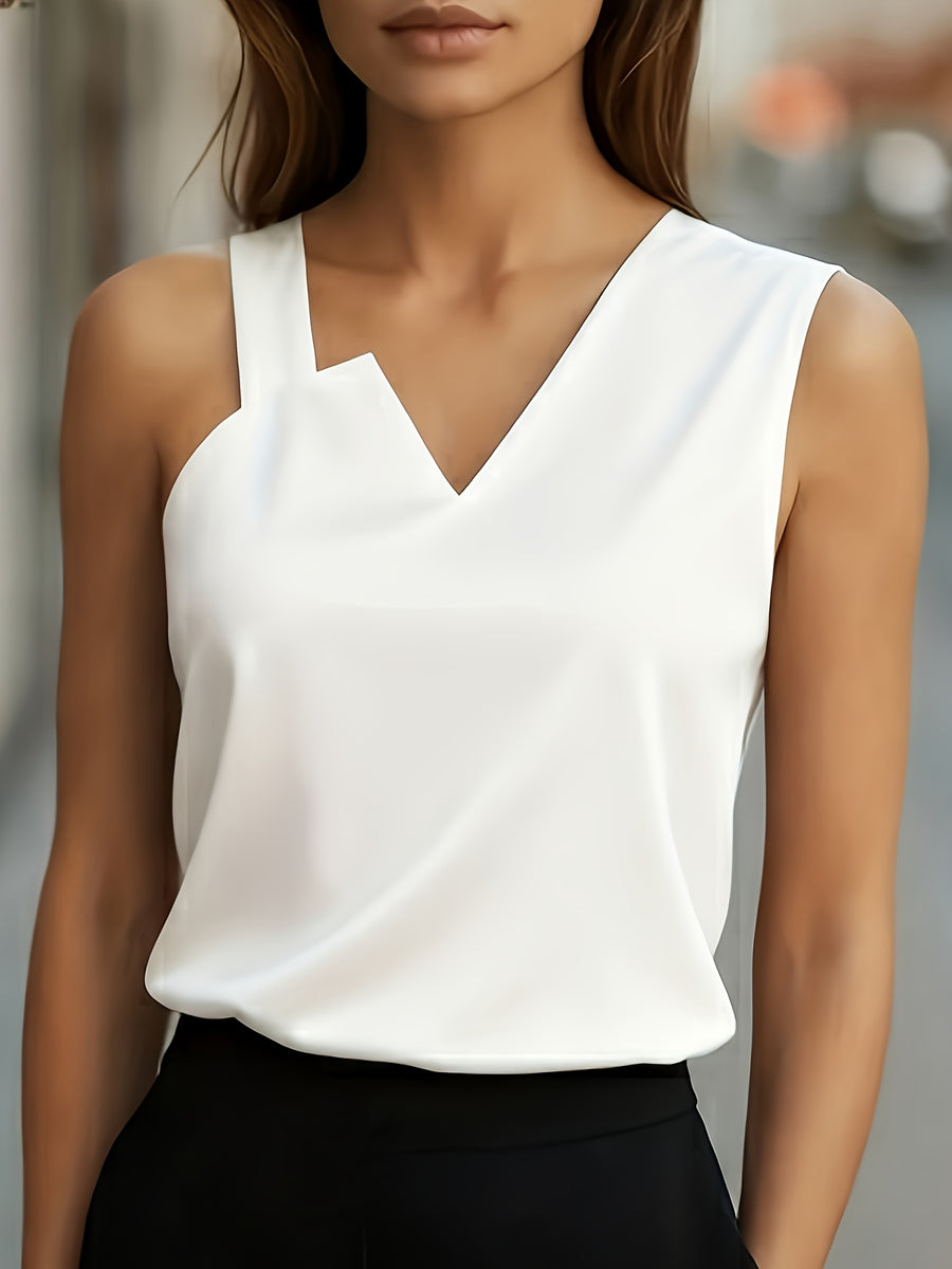 Women's Asymmetrical Spaghetti Strap Tank Top - White