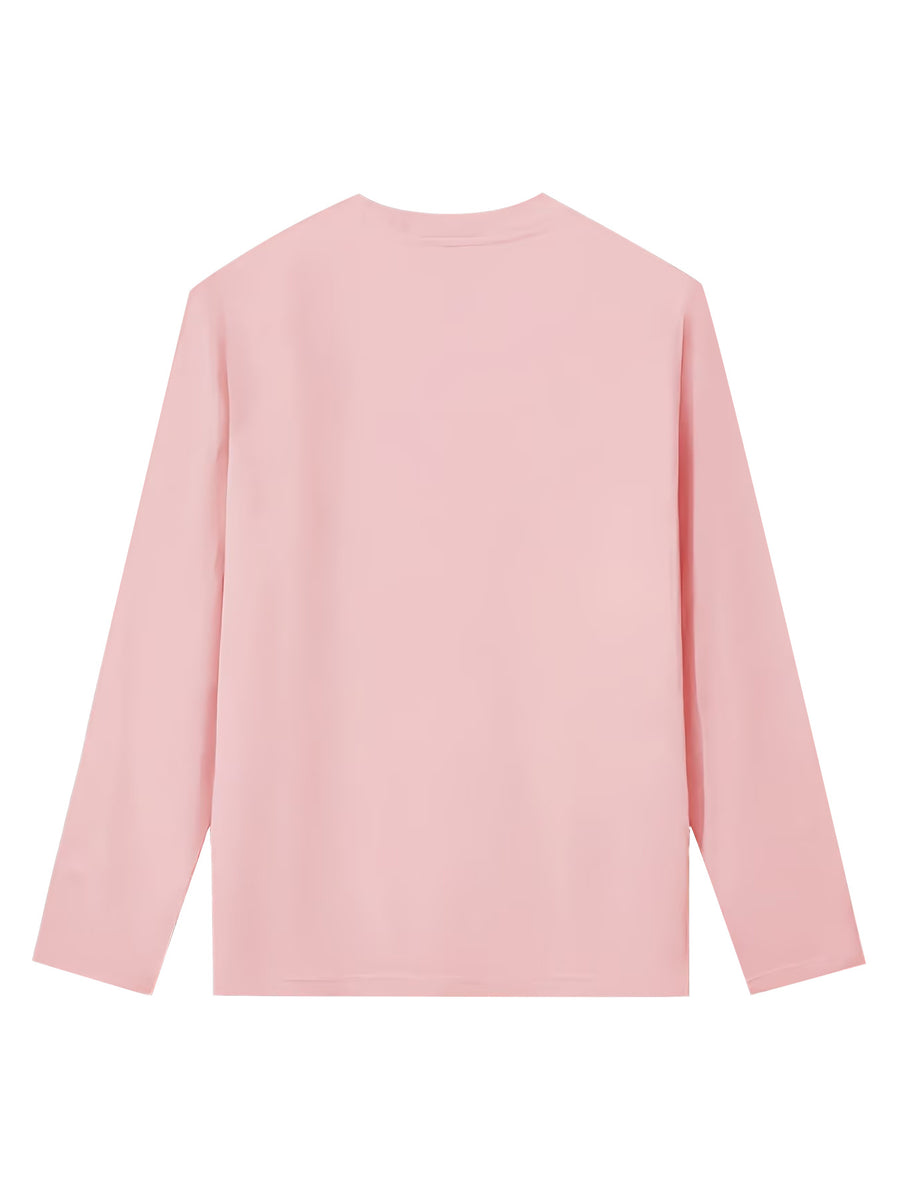 Women'S Fashion Casual Round Neck Long Sleeve T-Shirt, 100% with Lettered Stripe Pattern, Stylish Easy Comfortable Loose Fit - Pink Color