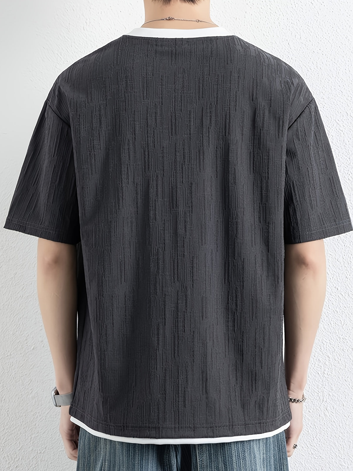 American Faux Two-Piece V-Neck Short Sleeve T-Shirt for Men, Spring Summer All-Match Trendy Couple Wear Loose Casual Short Sleeve Inner Layer, Casual Round Neck with Appropriate Neckline for Inner And Outer Wear - Grey