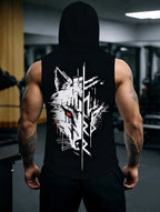 Men's Hooded Sleeveless Top with Stylish Wolf Head Print, Comfortable & Breathable Sports Vest for Daily Fitness, Trendy Casual Wear, Perfect for Gym and Outdoor Activities, Fashionable Design - Mixed colors
