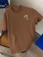 Men'S 100% T-Shirt, Coffee Character Print, Soft Breathable Comfortable Casual, All-Season Daily Commute - Coffee Brown