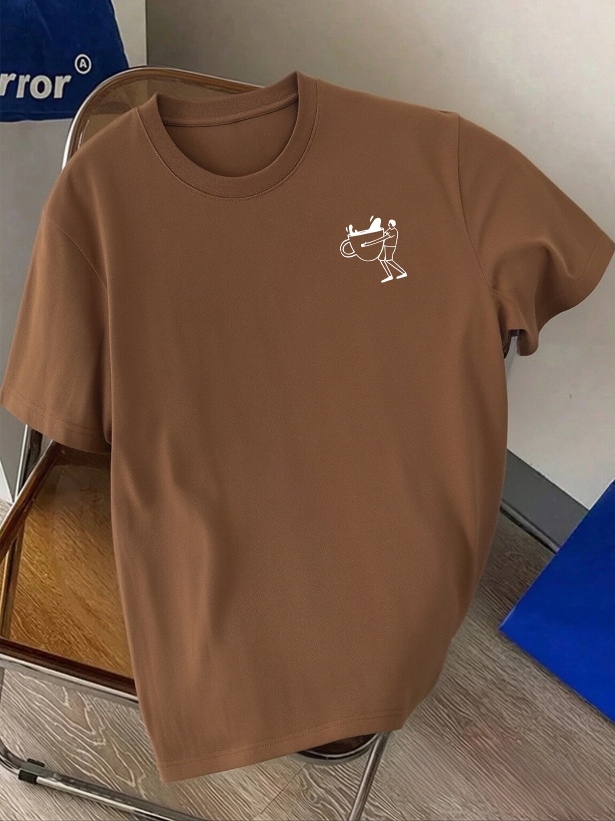 Men'S 100% T-Shirt, Coffee Character Print, Soft Breathable Comfortable Casual, All-Season Daily Commute - Coffee Brown