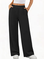 Women's High-Waist Wide-Leg Pants - Loose-Fit Trousers with Pockets, Straight-Leg Sweatpants Suitable for Spring Summer Fall, Casual Y Casual Attire, Machine Washable Wide-Leg for Workouts & Daily Outfits - Black