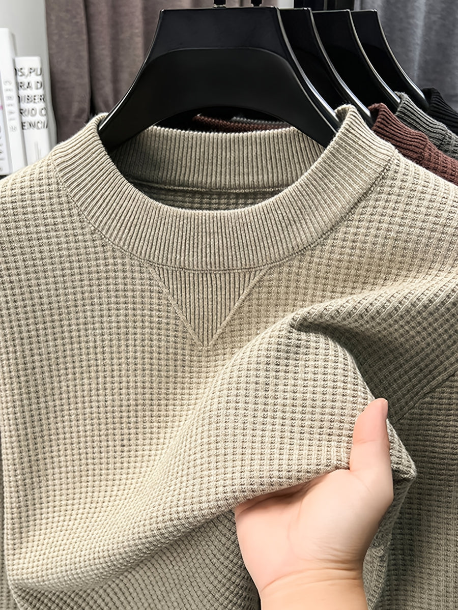 Men's Waffle Knit Half-Turtleneck Base Layer, a Low-cut Half-turtleneck That Doesn't Constrict the Neck, Providing Moderate Warmth, Suitable for Both Business Attire and Casual Daily Wear - SINBOS - Apricot