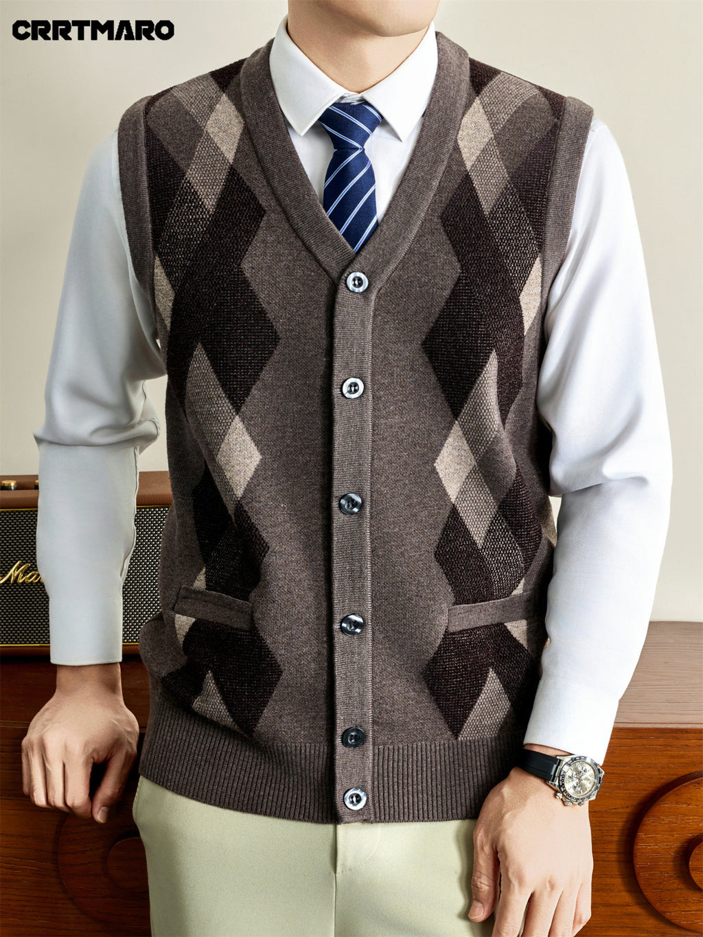 Men's Sweater Vest, Warm Casual Layering Top for Fall and Winter - Camel