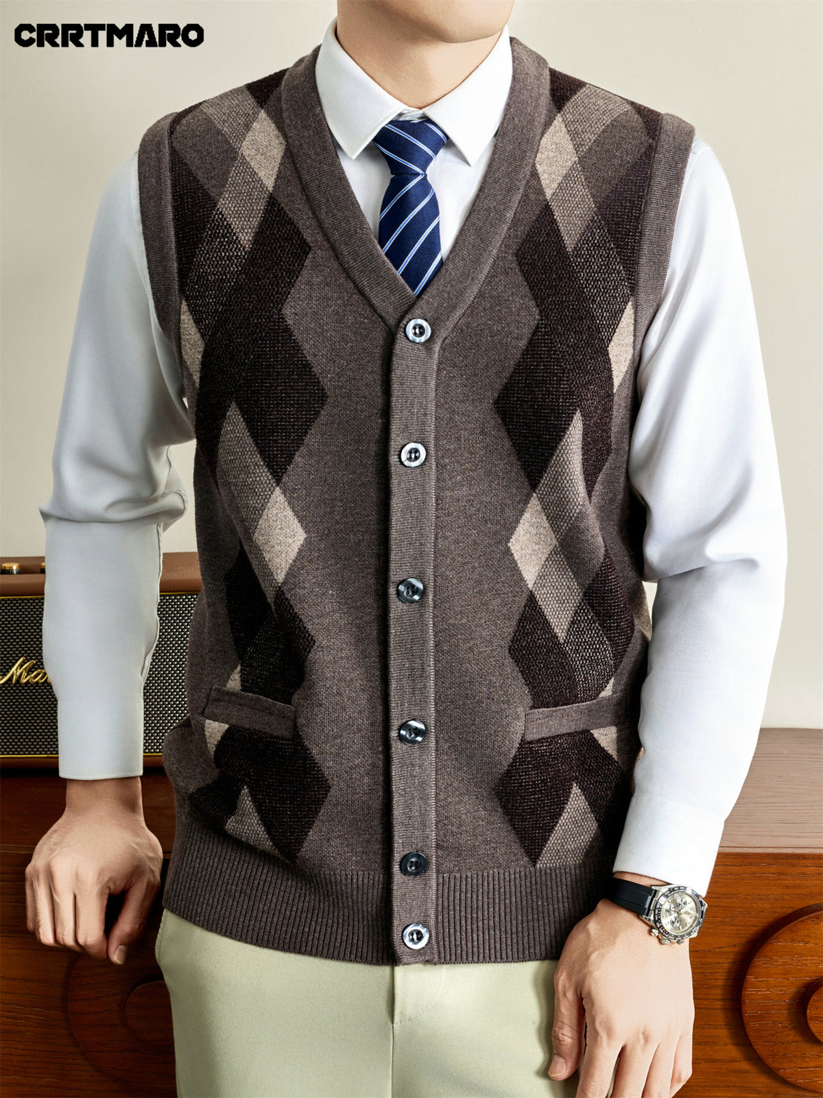 Men's Sweater Vest, Warm Casual Layering Top for Fall and Winter - Camel