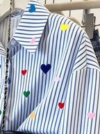 Ladies Striped Print Casual Long Sleeve Shirt - Mixed colors