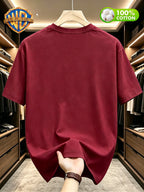 Warner Bros Official Summer New Arrival 100% T-Shirt, Casual and Stylish Men's Short Sleeve Tee with Scrawled Line Art Cartoon Print, Soft and Comfortable Men's T-Shirt, Machine Washable Men's Top, Suitable for Home Leisure, Campus, Daily Commuting - Burgundy