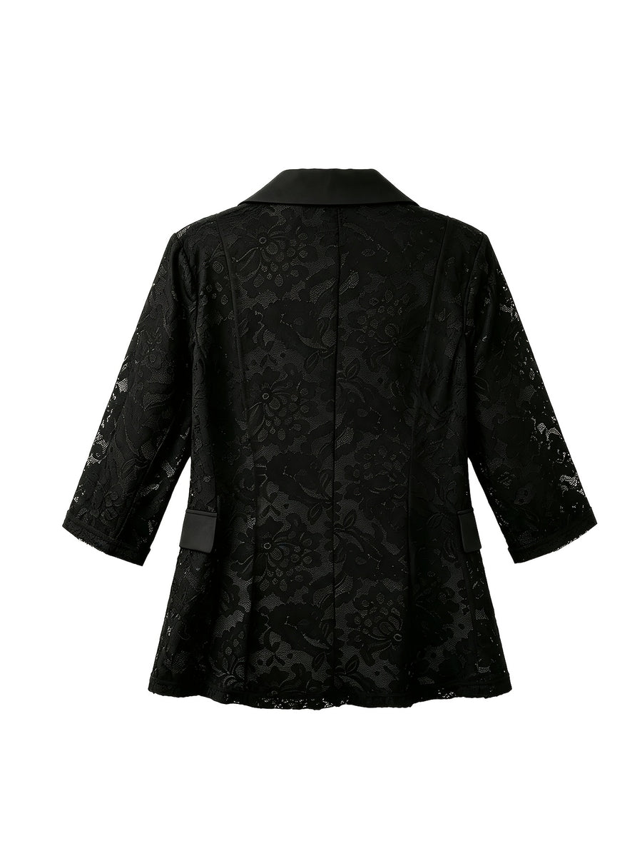 Ladies Elegant Lace Patchwork Blazer - Black
