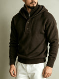 Autumn/Winter Men's 2-in-1 Look Hooded Knit Sweater, Half-Zip High Neck Design with Overlay Button Placket, Fine, Soft, and Skin-Friendly Fabric, Regular Fit for Slimming and Concealing. A Versatile Top for Casual and Daily Commutes, a Warm - Coffee Color