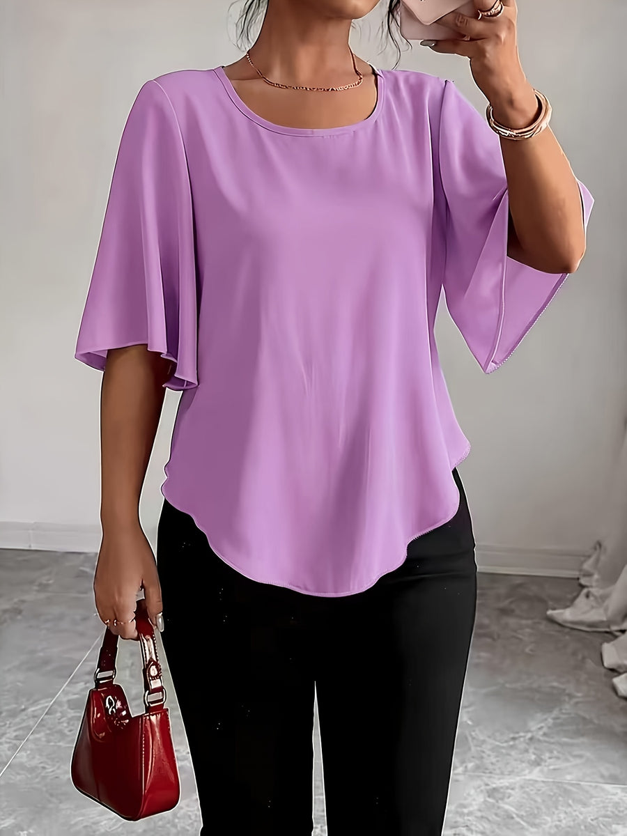 Women's Versatile Solid Color Shirt for Daily Commuting - Light Purple