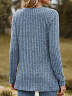 New Autumn And Winter Round Neck Brushed Ribbed Butterfly Print Long Sleeve T-Shirt Base Layer - Sea Blue