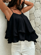 Summer New Women'S Cami Vest, Double-Layer Ruffled A-Line Backless Design, Holiday Vacation, Party, Wedding, Easter, Date Night, And LLDX - Black