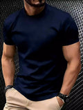Solid Color Breathable Trendy Short-Sleeve Men's T-Shirt in White, Black, Blue, Navy - Navy Color
