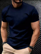 Solid Color Breathable Trendy Short-Sleeve Men's T-Shirt in White, Black, Blue, Navy - Navy Color