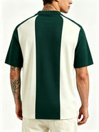 [Printed Design - Not Textured] Men'S Round Neck Short Sleeve T-Shirt, Green White Vertical Contrast Color Patchwork Loose Drop Shoulder Top, Retro Casual Style Men'S Clothing, Easy Trendy Versatile Daily Commute Short Sleeve Tee, Easy Premium Top - Mixed colors