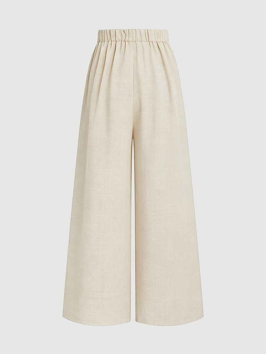 New Women'S High-Waist Metallic Button-Design Wide-Leg Pants, Elegant Casual Daily Wear - Apricot
