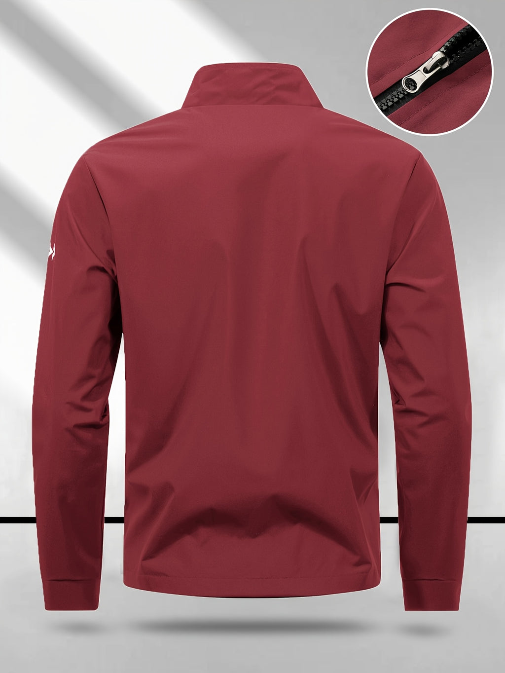 Trendy Vintage Men's Spring/Autumn New Casual Versatile Jacket Outdoor Sports Windproof Coat with Contrasting Color Stand Collar, Transitional Layering Essentials - Burgundy