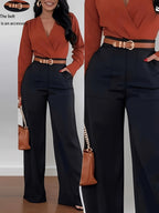 Women'S Trousers, Solid Color High Waist Wide Leg Casual Elegant Trousers (No Belt) + [Ta Lan] - Black