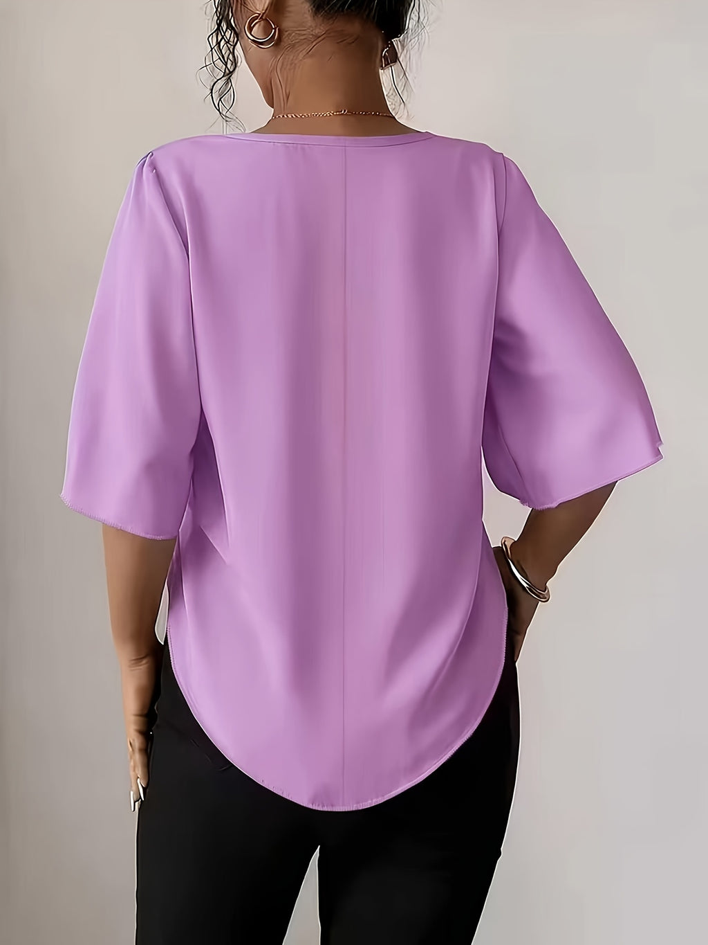 Women's Versatile Solid Color Shirt for Daily Commuting - Light Purple