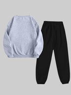 Women'S Casual Fleece-Lined Sweatshirt with a Round Neck And Matching Elastic Sports Pants Featuring a Leopard Print Design, Perfect for Autumn And Winter - Light Black