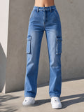 High-Stretch Women'S Fashion Casual Multi-Pocket Multi-Button Skinny Jeans - Peacock Blue