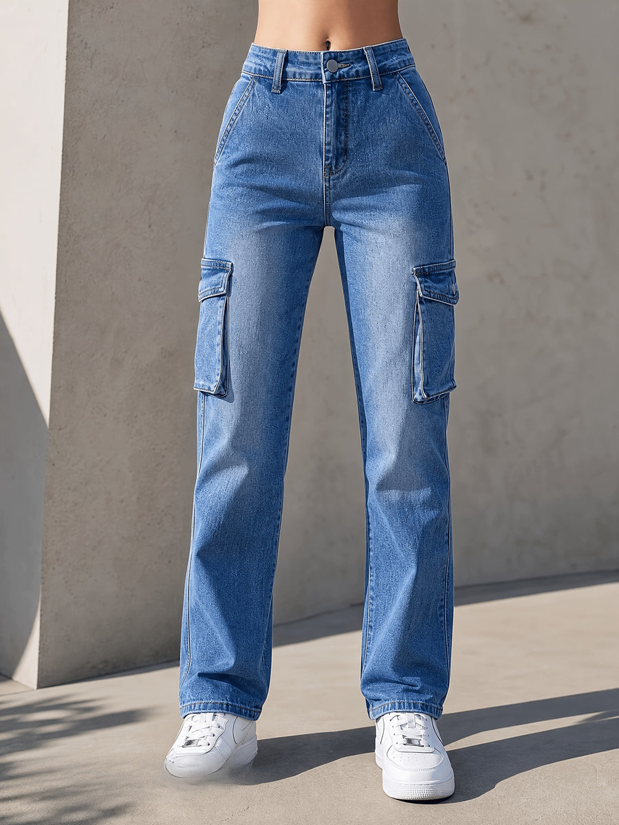 High-Stretch Women'S Fashion Casual Multi-Pocket Multi-Button Skinny Jeans - Peacock Blue