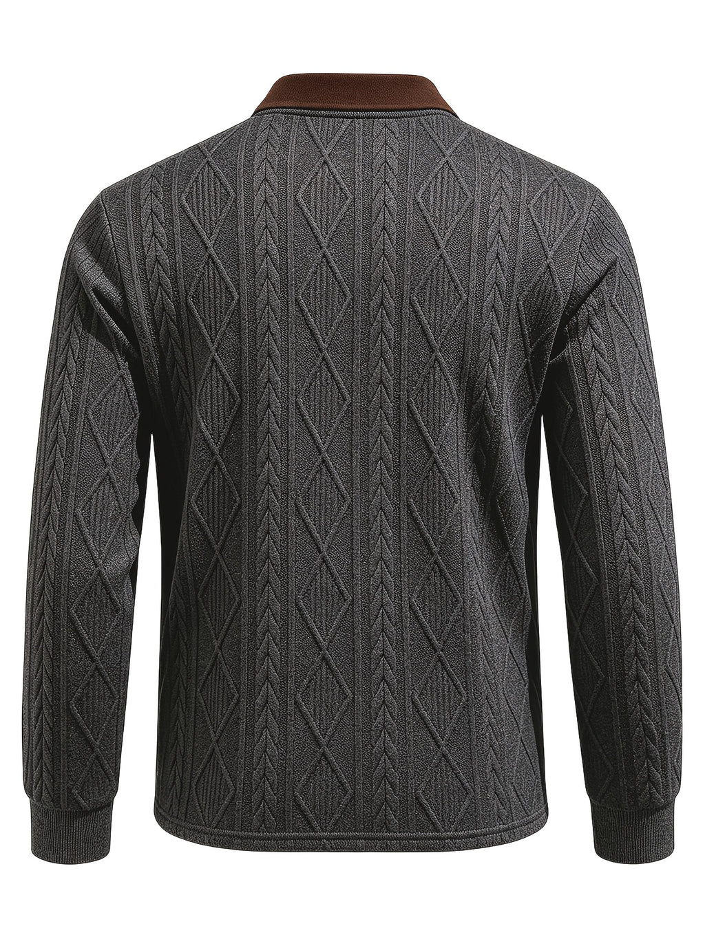 Men's Fashion Long-Sleeve POLO Shirt, Color-Blocked Lapel Jacquard Design T-Shirt, Essential Golf Polo Wear, Breathable, Warm, Skin-Friendly, and Comfortable, for Indoor Gatherings and Outdoor Sports, Casual Vacation Trendy Style - Grey