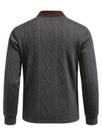 Men's Fashion Long-Sleeve POLO Shirt, Color-Blocked Lapel Jacquard Design T-Shirt, Essential Golf Polo Wear, Breathable, Warm, Skin-Friendly, and Comfortable, for Indoor Gatherings and Outdoor Sports, Casual Vacation Trendy Style - Grey