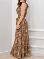 2026 Summer Women'S Maxi Dress Paisley Vintage Halter Neck Sleeveless Adjustable Boho Elegant - Mixed colors