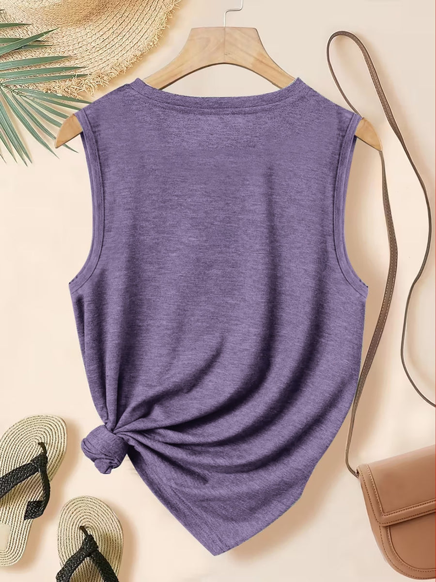 Women's Elegant Tank Top with Superman Vintage Logo Print, Soft Stretchy Round Neck Casual Vintage Style Top, Warner Bros., Suitable for Daily and Vacation Wear in Spring, Summer, and Autumn, Sizes S-XXL, Fashionable and Breathable Design - Purple