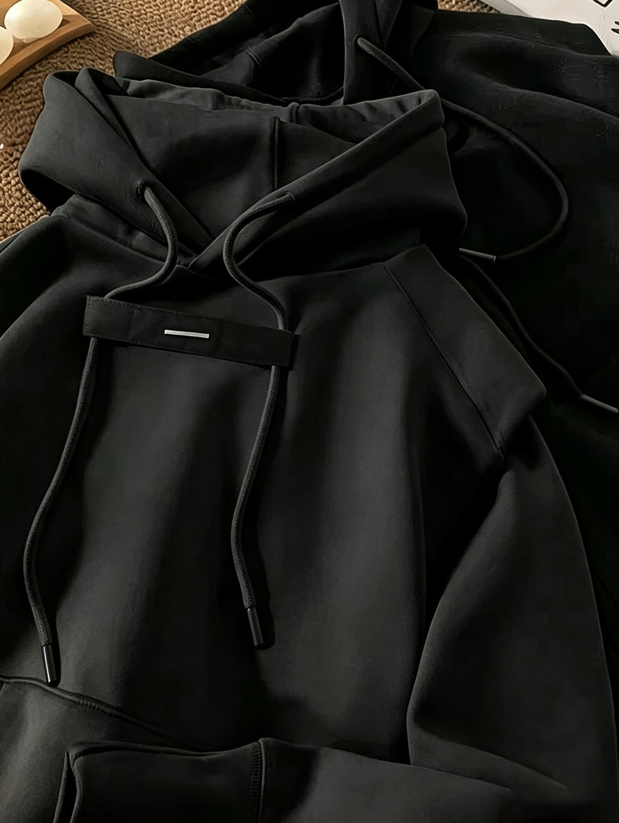 Men's Sweatshirt 2-in-1 Look Solid Color Men's Spring/Autumn New Arrival High-End Deconstructed Patchwork Hooded Loose Fit Versatile Top Sporty Casual Long Sleeve - Black
