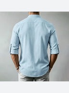 Men'S Fashion Casual Color Block Shirt, All Season, Breathable, Button, Regular Fit, Lapel, Short Sleeve - Sky Blue