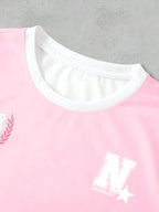 Plus Size - Plus Size - Women'S Round Neck Printed Jersey T-Shirt - Round Neck Casual Top - Lightweight Jersey T-Shirt Suitable for All Seasons - Pink Color