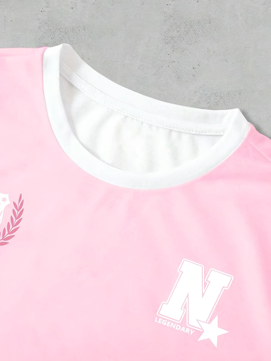 Plus Size - Plus Size - Women'S Round Neck Printed Jersey T-Shirt - Round Neck Casual Top - Lightweight Jersey T-Shirt Suitable for All Seasons - Pink Color