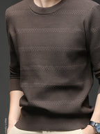 Men'S Round Neck Arrow Jacquard Knit Sweater, Non-Tight Fit, Suitable for Daily Commute And Casual Wear. Layering with Shirt Or Single Wear - SINBOS - Coffee Color