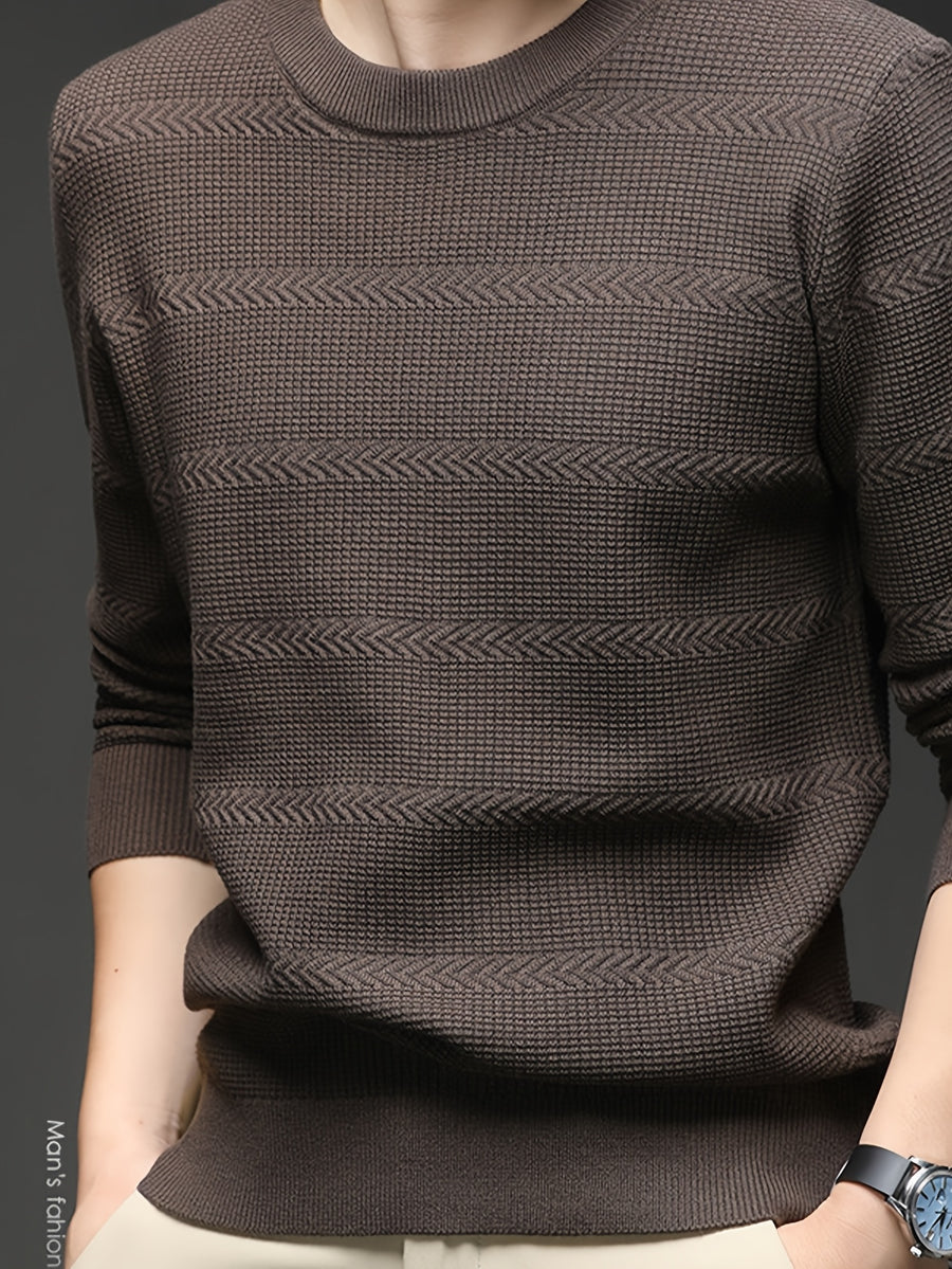 Men'S Round Neck Arrow Jacquard Knit Sweater, Non-Tight Fit, Suitable for Daily Commute And Casual Wear. Layering with Shirt Or Single Wear - SINBOS - Coffee Color